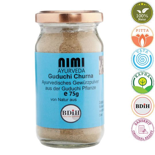 Guduchi Churna (Tinospora cordifolia) Premium, 75g - 200g Glas | Ayurveda Churna | Nimi