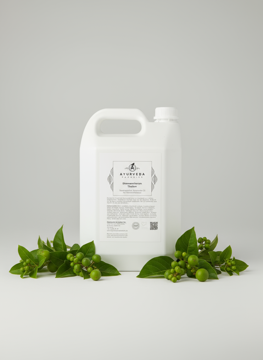 Premium Dhanwantharam Thailam (3-Dosha, huile polyvalente), 5 litres