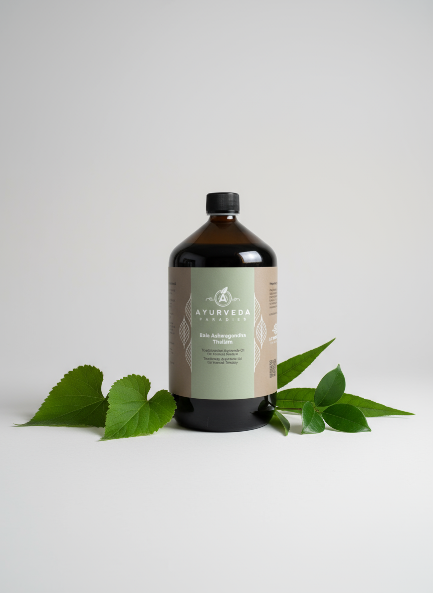 Premium Bala Ashvagandha Thailam, bouteilles en verre 2DL et 1 litre (également comme huile capillaire)