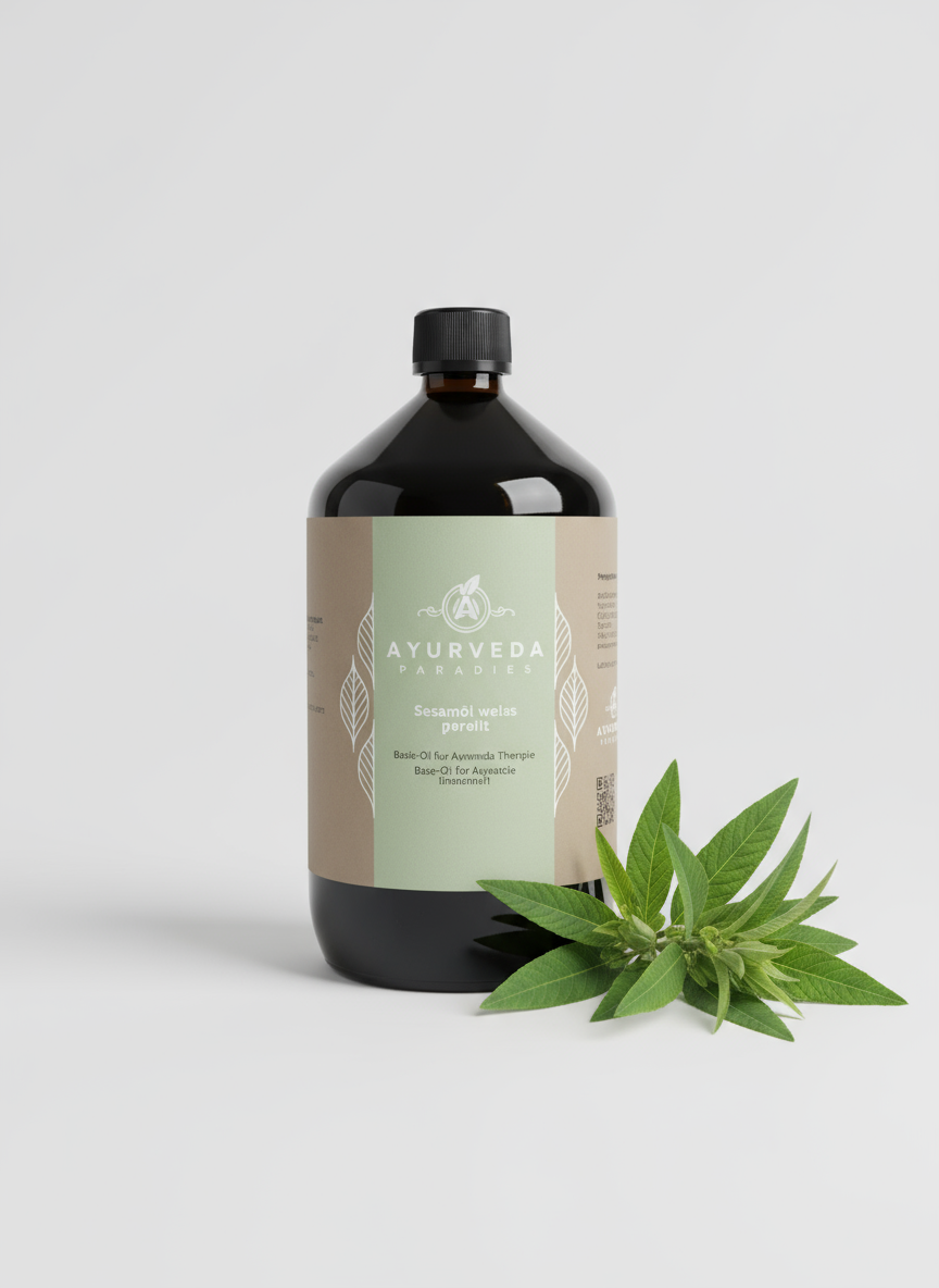 Ayurveda-Paradies Sesamöl Premium weiss gereift, 1000 ml Medizinal Glasflasche