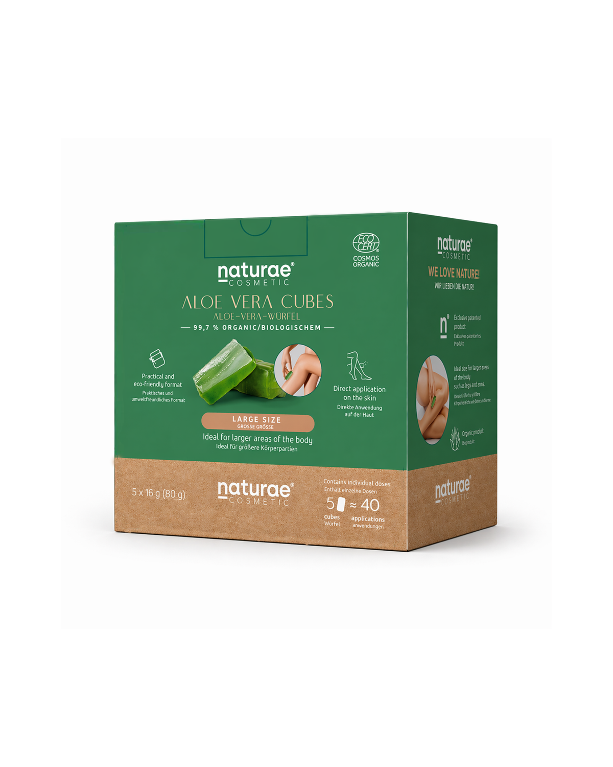 Naturae Cosmetics Aloe Vera 100%, Box mit 5 Würfel Gross (40 Anwendungen)