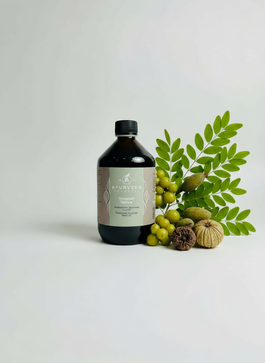 AYURVEDA-PARADIES Triphaladi Thailam, Medizinal Glasflasche