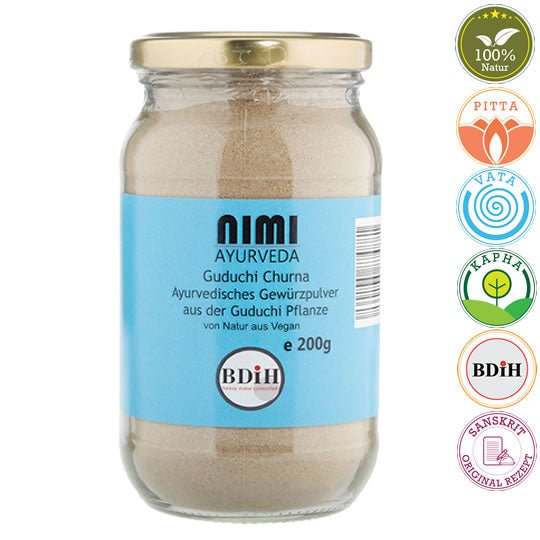 Guduchi Churna (Tinospora cordifolia) Premium, 75g - 200g Glas | Ayurveda Churna | Nimi